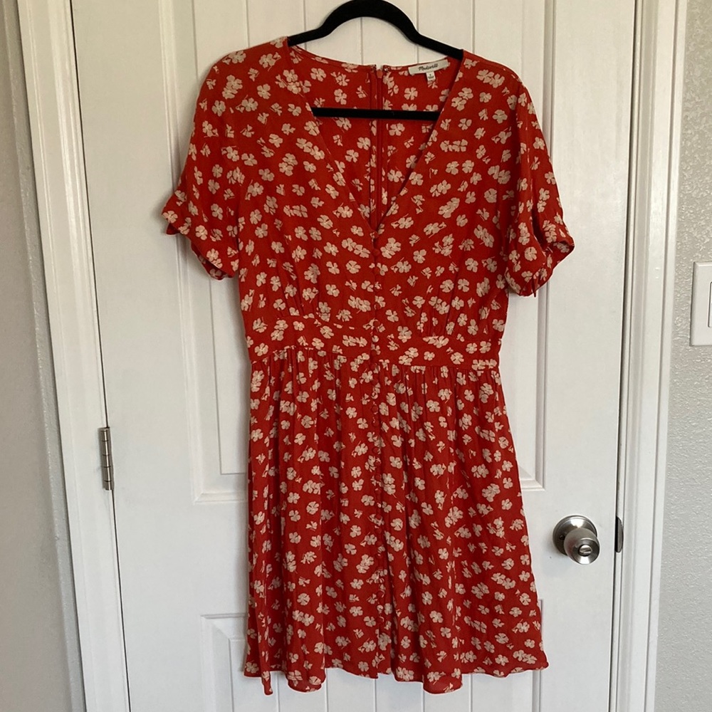 Madewell Red Floral Short Sleeve Sundress